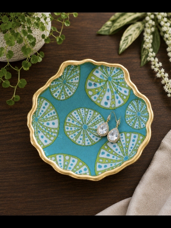 Other - Gold-Trim Turquoise Decorative Catchall Dish